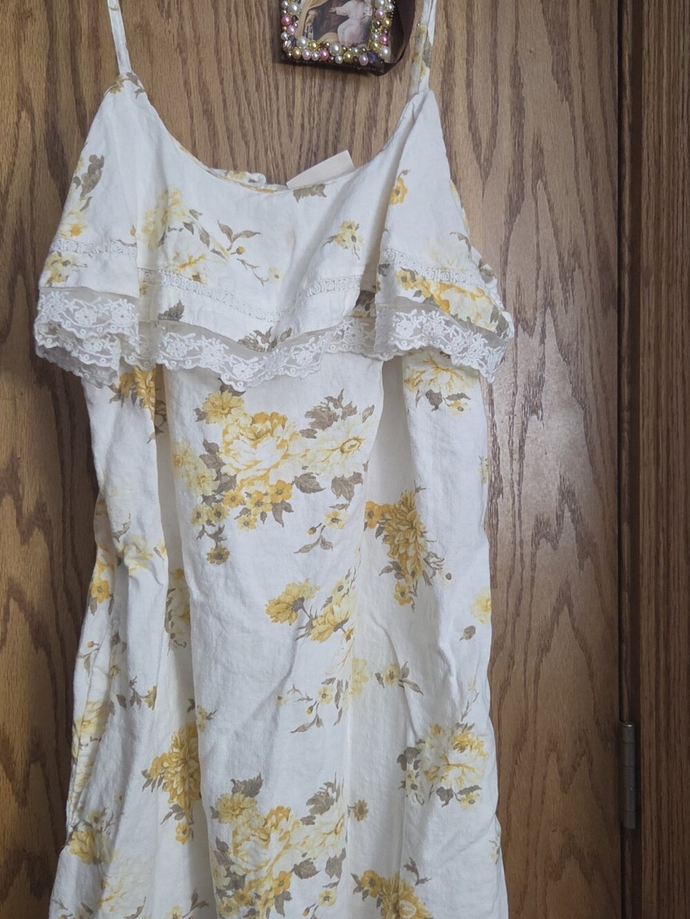 Universal Thread White Floral Lace-Trim Yellow Mini Dress